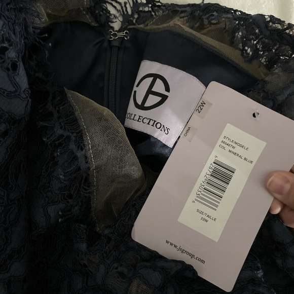 NWT JS Collections [ PLUS 22W ]‎ Bateau Neck Lace Gown In Mineral Blue - Picture 4 of 12